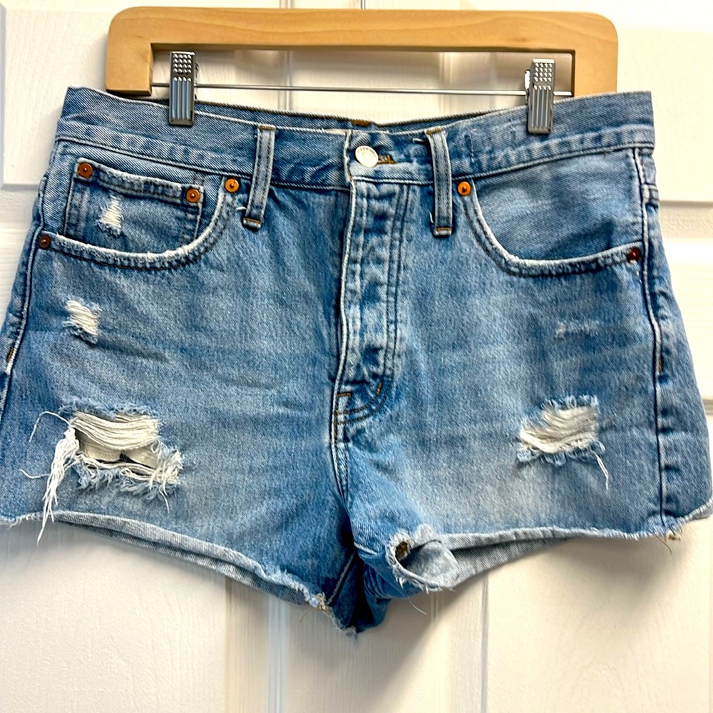 Madewell “relaxed denim” shorts. Button fly.